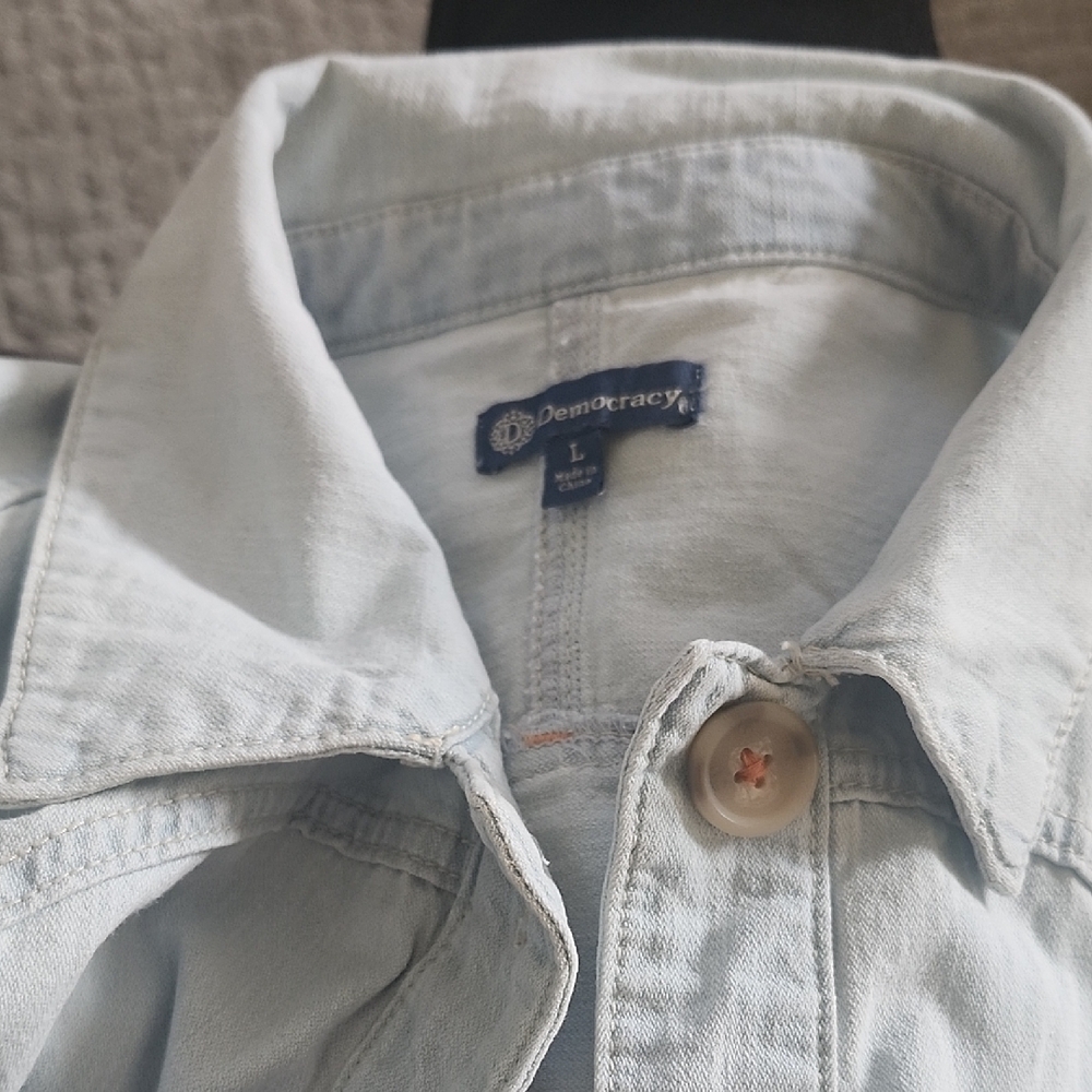 Democracy Light Denim Button-Front Shirt Jacket - Pale Blue